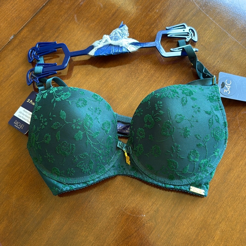 Rachel Roy Push up Bra 34C NWT green lace